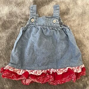 Old Navy denim jumper with red fringe 3M